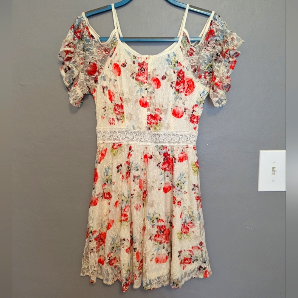 Floral Lace Cold Shoulder Dress